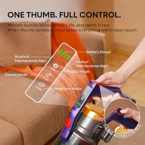 KIPMAX Cordless Vacuum Cleaner, 50KPa 550W Stick Vacuum for Home, 70Mins Anti-Tangled Vacuum Cleaner for Pet Hair/Carpet/Floor, Self-Standing Vacuum with Rechargeable Battery, LED Display&Aromatherapy