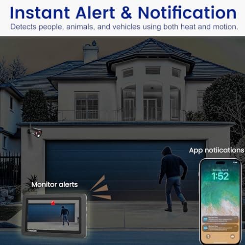 CasaCam Wireless Security Camera System | 7" Touchscreen Monitor and 2 720p Cameras | AC Powered, No Monthly Fees, Two-Way Audio, Free APP, Micro SD Card and Battery Installed, GuardianCam Air VS802
