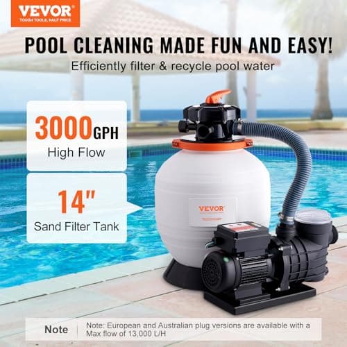 VEVOR 14-inch Sand Filter Pump for Above Ground, Digital Programmer Timer, 3000 GPH, 3/4 HP Pool Pumps System & Filters Combo Set with 6-Way Multi-Port Valve & Strainer Basket, Easy Installation