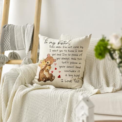 AVOIN colorlife to My Sister Throw Pillow Cover, 18 x 18 Inch Christmas Sister's Gift Lady Girls Birthday Cushion Case from Sister Brother