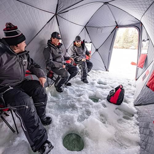 Eskimo QuickFish™ 6HD, Pop-Up Portable Shelter, No-Trip Door, Red/Black, Fully Insulated, Deluxe Ice Anchors, Six Person, Ice Fishing Shelter, 46076