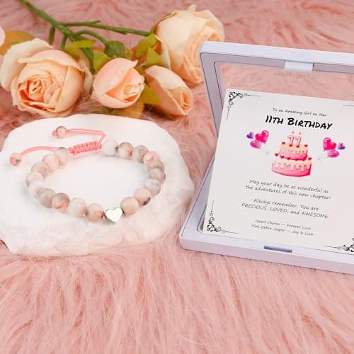 Sereney Birthday Gifts for Girls, Beaded Bracelets as 1 3 4 5 6 7 8 9 10 11 12 13 15 16 Year Old Birthday Gift, Adjustable Stone/Pearl Bracelet as Happy Birthday Gifts for Daughter Granddaughter Niece