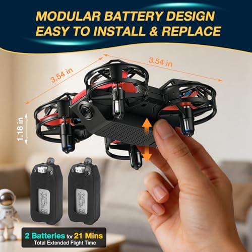Red Mini Drone for Kids, Indoor & Outdoor RC Quadcopter, Full Propeller Guards, LED Light, 3D Flips, One Key Start, Headless Mode, 2 Rechargeable Batteries, 21 Mins Total Flight Time, Toy Gift for Boys and Girls