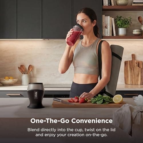 700-watt base blends smoothies, shakes & frozen drinks. (2) 16-oz to-go cups w/ spout lids. Dishwasher safe. Ninja Fit Compact Personal Blender, 700W, (2) 16oz Cups, QB3001SS B01FHOWYA2
