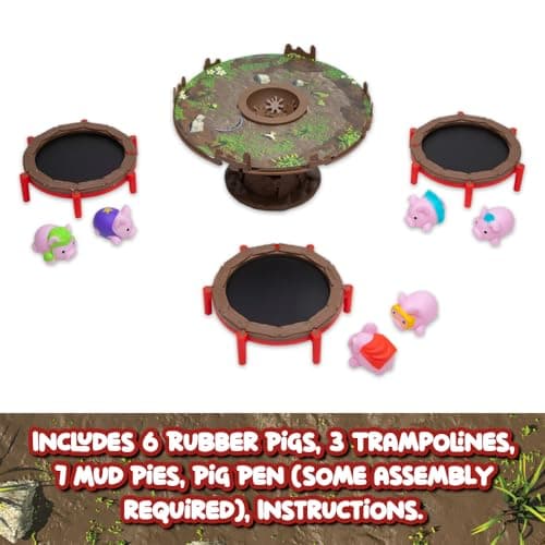 Pigs on Trampolines Board Games – Family Game, Kids Games, Multi-Player, Board Games for Family Night, Preschool Toys, The Muddiest Pig Wins The Game, Hand-Eye-Coordination Game, Ages 6+