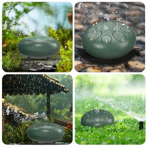 Rain Drum for Outside Garden, 6 Inches 8 Notes Steel Tongue Chakra Drums, Waterproof Meditation Rain Chime, Musical Instruments for Adult Gift with Bag, Music Book, Drum Mallets (Green) B0D9QJNPJ3