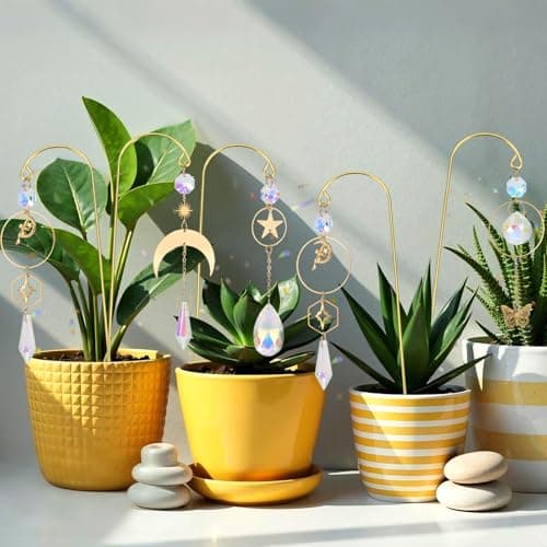Garden Suncatchers Plant Stakes for Indoor Plants Decorations for Pots Sun Catchers Home Indoor Windows Hanging Crystal Suncatcher, 6pcs Small Trellis for Potted Plants Accessories Indoor B0FPCMC464