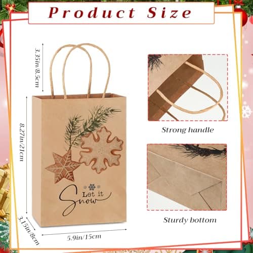 Vintage Christmas Gift Bags, Small Paper Gifts Bags for Xmas Stuffer Candy Party Present Wrapping, 8.27 x 5.91 x 3.15 Inches Tenceur 40 Pcs Christmas Gift Bag Bulk with Handle Reusable Kraft Brown Bag B0FP22D55T