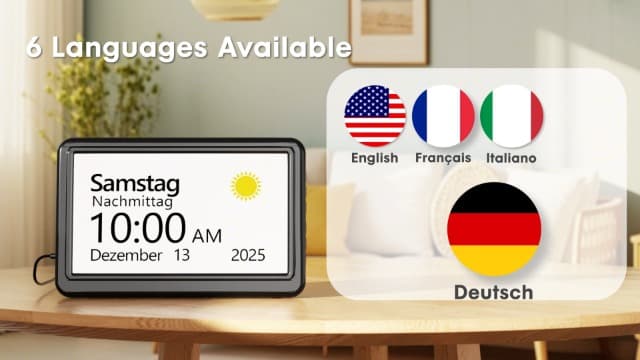 Raynic Date Clock, Digital Clock with 12 Themes, 20 Alarms, 20 Reminders, Semi-Automatic Dimming, 12/24 Hours, Auto DST for Desktop, Office, Students