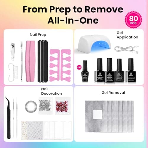 Color Enchantment with Everything Base Top Coat Beginner Starter at Home Nails Kit Manicure DIY Salon Tools Gifts for Women Beetles Gel Nail Polish Kit with U V Light - 80Pcs 55 Colors Gel Nail Kit B0CL4RWBYR