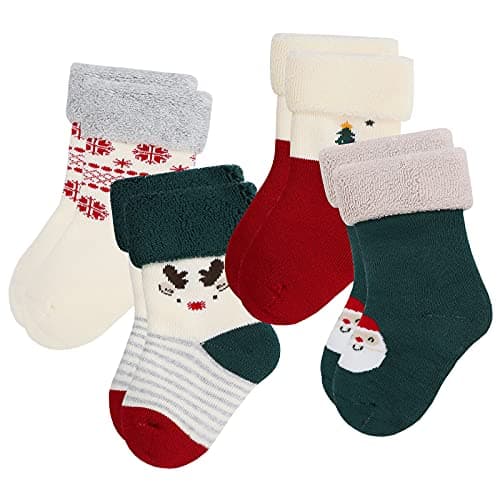 Baby Christmas socks 4 Pack 3-6 -12-18-24 months for boy girl babies Infant cotton fuzzy sock Gifts
