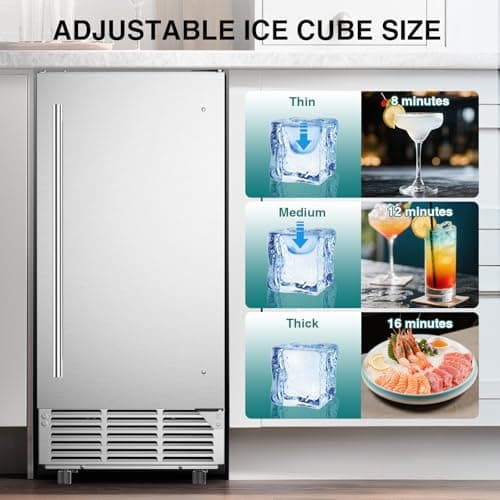 Mojgar ETL Approval Commercial Under Counter Ice Maker 100 Lbs/Day with 30 LBS Bin, 15" W Freestanding Built-in Ice Maker, Undercounter Ice Machine with Self Cleaning for Home/Bar/Restaurant，Silver