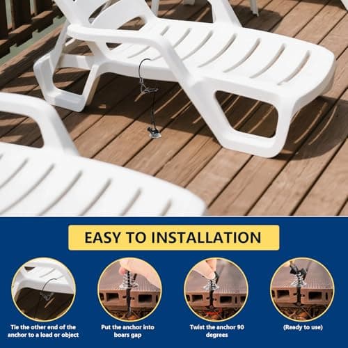 Deck or Dock Anchors for Gap Between Boards - Outdoor Furniture Deck Anchor Marine Grade Stainless Steel Fishbone Deck Anchor Pegs with Carabiners Easily Reposition Chair, Table, Grill and Kayaks