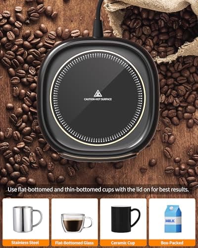 Coffee Mug Warmer, Cup Warmer for Desk with Auto Shut Off, 3 Temp Settings, Mug Warmer for Coffee, Beverage, Milk, Tea, Hot Chocolate, Coffee Warmer Plate in Your Home & Office, Gift (Dark Black)