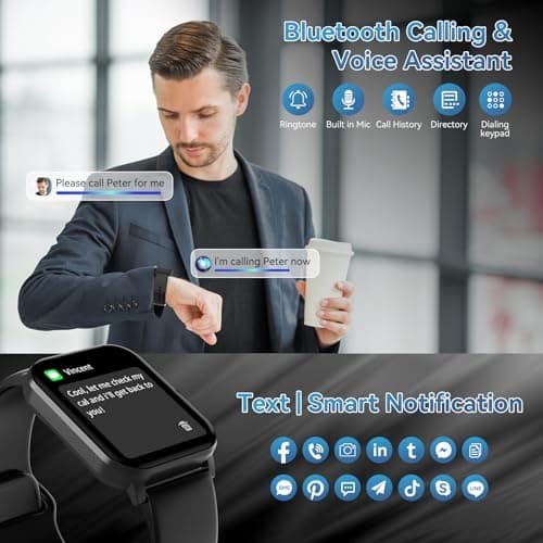Smart Watch, 1.85" HD Smartwatch for Men Women (Answer/Make Calls), Fitness Watch with Heart Rate/Sleep/IP68 Waterproof/120+ Sports Modes, Pedometer, Android Smart Watch for Android iOS (Black)