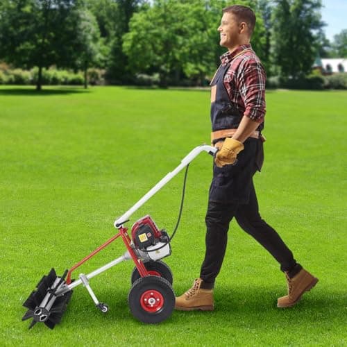 4 Stroke Gas Powered Lawn Sweeper,23.6 Inch Hand Push Sweeper for Leaves and Debris, Hand Push Yard Cleaner with Adjustable Handle for Driveway, Patio, Artificial Grass