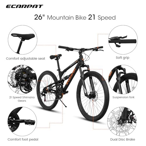 Mountain Bike 24/26/27.5 Inch,Full Suspension, 21-Speed Disc Brake,Carbon Steel Adult Sport Bicycle for Mens Womens