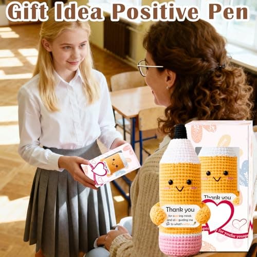 Teacher Gifts for Women Men Appreciation Thank You Gift Positive Crochet Pencil Ornaments Personalized Christmas Birthday Retirement Thanksgiving Gifts for her him Office Desk Decor Stocking Stuffers