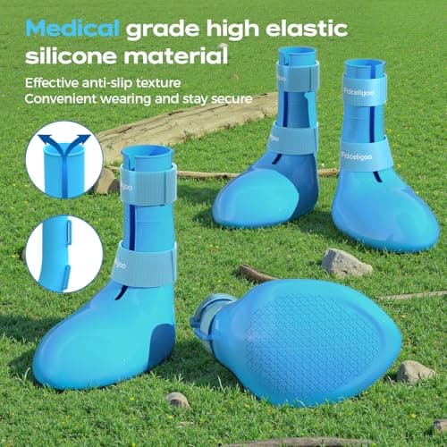 Fdceligoo Rubber Dog Boots, Durable Paw Protectors with Adjustable Straps & Non-Slip Sole, Waterproof Dog Shoes for Hot Pavement, Easy On & Off Silicone Booties (Blue, S, Only Suit for Small Dogs)