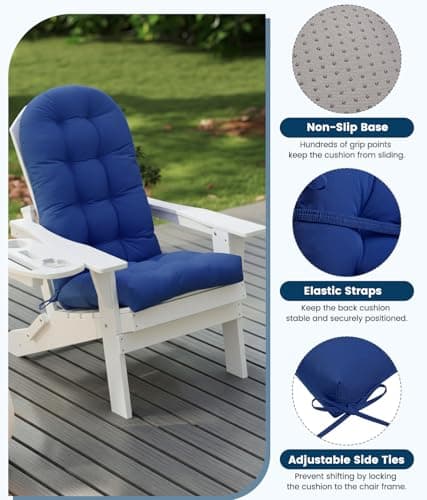 FOOWIN Adirondack Chair Cushion Set of 4, Thickened Rocking Chair Cushion,48.5×20.8×5.7 Inches,High Back Patio Cushions with Ties, Waterproof & UV-Protected, for Indoor and Outdoor, Navy Blue