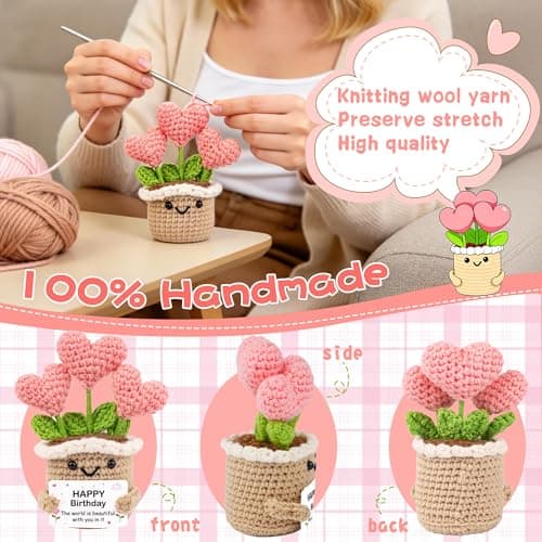 Crochet Birthday Gifts for Women – Inspirational Heart Planter Handmade Happy Birthday Gift for Women,Man,Mom, Sister, Best Friend, Coworker – Unique Gift Ideas for Her, Him, Birthday Decorations B0GWJBYTBJ