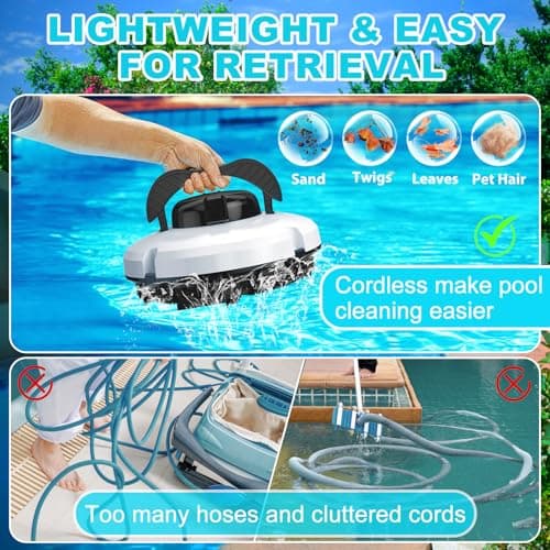 2026 Cordless Robotic Pool Cleaner - 120 Mins Automatic Pool Vacuum for Above Ground Pool & In - Ground Flat Pools up to 1000 Sq.Ft, Robot Pool Cleaner with Self - Parking Tech