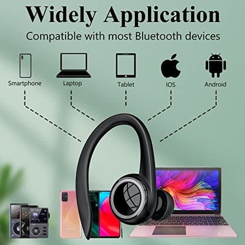 Bluetooth 5.2 Headset, Single Ear Earpiece Earphone with Mic, Hook, Noise Cancelling Headset for Business, Trucker, Driver, Wireless Bone Conduction Headphone with Ear Caps (S/M/L) for iPhone Android