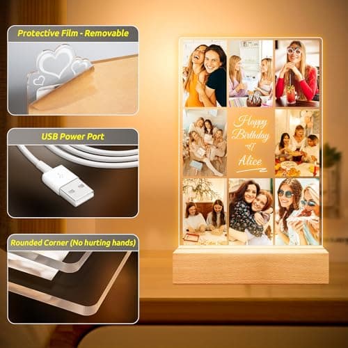 Custom Picture Frames with Photos, Personalized Photo Frame with Night Light, Customized Picture Frame, Personalized Christmas Birthday Gifts for Women, Men, Her, Him, Best Friends, Wife, Family