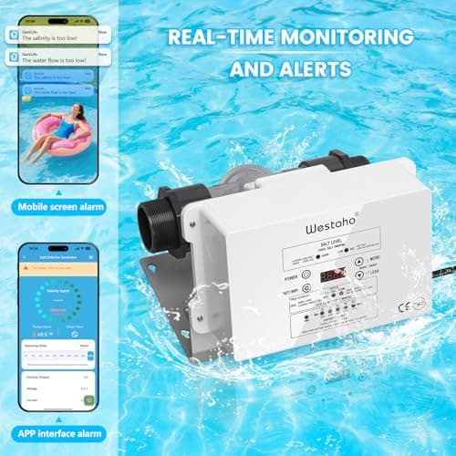 WiFi Salt Chlorine Generator, Westaho Salt Chlorination System with USA Titanium Cell, Real-Time Monitoring & App Control, for Above Ground Pools Up to 15,000 Gallons, Compatible with Intex Pool