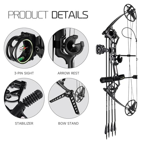 Lanneret Compound Bow and Archery Sets - Right Hand Archery Compound Bows 0-70 lbs Draw Weight Adjustable for Adults and Beginners，25"-31" Draw Length，up to IBO 320 fps，Archery Hunting Bow Set