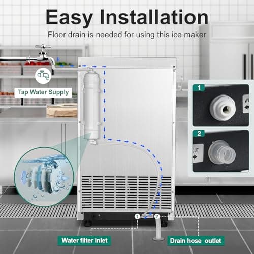 Amzgachfktch Commercial Ice Maker, 100lbs/24H Ice Maker Machine, Auto Self-Cleaning, LED Digital Display, Blue Light, Under Counter/Freestanding Ice Machine for Home/Office/Restaurant/Bar