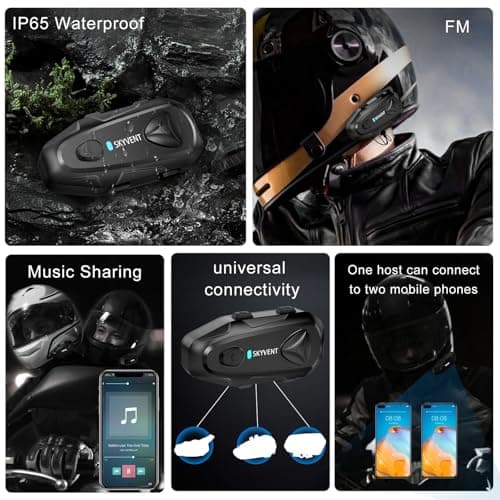 Q4 Motorcycle Bluetooth Communication System Headset Intercom, 4 Riders 1500m Music Sharing, FM, Noise Cancellation, IP65 Waterproof, Dual Pack (Q4)
