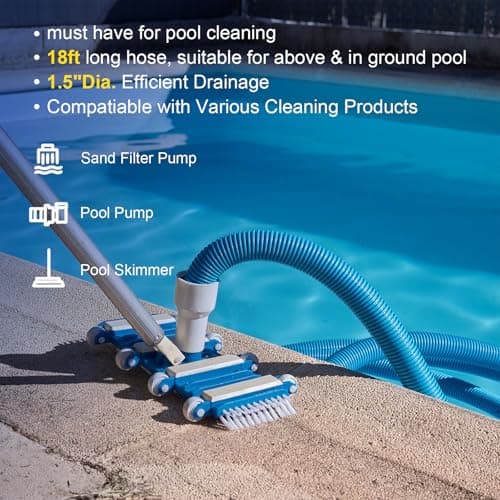 Pool Vacuum Hose With Swivel Cuff 1-1/2" Diameter 18FT Flexible Heavy Duty Pool Vacuum Cleaning Hose Perfect for Above&In Ground Swimming Pool