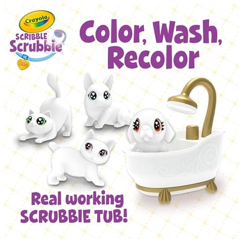 Crayola Scribble Scrubbies Glam Pack (4 Pets), Holiday for Kids, Washable Pet Care Toy, Coloring Animal Craft, Stocking Stuffer Toys for Girls & Boys, 3+