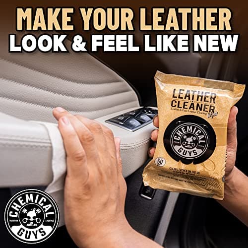 Chemical Guys Leather Cleaner Wipes Mega 50 Pack - Interior Leather Wipes for Cars, Natural, Synthetic, Faux & Pleather Surfaces, Safe for Cars, Trucks, Furniture, Boots & More, Convenient 50 Count