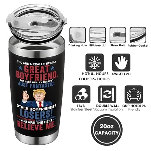 Gifts for Boyfriend, Him - Anniversary, Birthday, Christmas Boyfriend Gifts from Girlfriend - Romantic Love Couple Gift for Him from Her - Ideas for Couples - 20 Oz Stainless Steel Tumbler