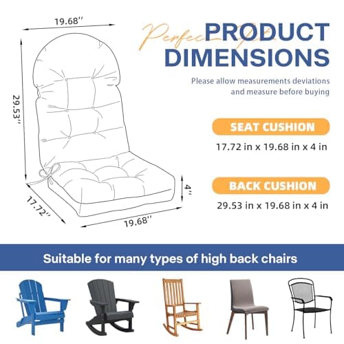 Outdoor Adirondack Chair Cushion Set of 2 Waterproof Lawn Chair Cushions 47.24 * 19.69 * 4", High Back Patio Cushions with Ties Elastic Band,Flower