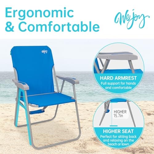#WEJOY Folding Beach Chair for Adults, Lightweight Beach Chair with Shoulder Straps, High Back Camping Chairs with Hard Armrest, Supports 300lbs for Outdoor Lawn Concert