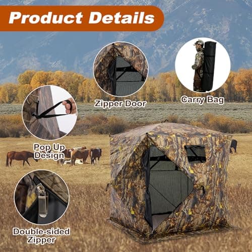 OLIXIS 270°See Through Hunting Blind, 2-3 Person Pop Up Camouflage Tent with Carrying Bag, Portable Hunting Tent with Accessory Bag