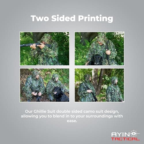 AYIN Ghillie Suit for Men – 3D Leafy Camo Hunting Suit with Hood for Turkey Hunting & Airsoft