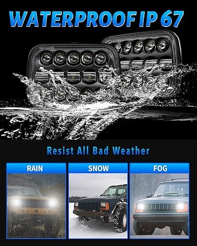 BICYACO DOT 110W 5x7 7x6 Inch Led Headlights Hi/Low Led Sealed Beam Projector Headlamp Compatible with Jeep Wrangler YJ Cherokee XJ Kenworth T300 1997-2010 H4 Plug H6054 H5054 6054 6052 (Black)