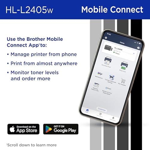 Brother HL-L2405W Wireless Compact Monochrome Laser Printer with Mobile Printing, Black & White Output | Includes Refresh Subscription Trial(1), Works with Alexa