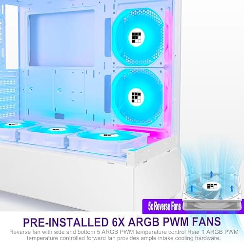 FOIFKIN F1 PC Case - Pre-Installed 6 PWM ARGB Fan, ATX Mid-Tower Gaming PC Case, Type-C,360mm Radiator Support, FOIFKIN (White, F1)