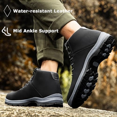 CARENURSE Mens Lightweight Hiking Boots Water Resistant Mid Ankle Work Casual Hiker Trekking Outdoor Boots Anti Slip Hiking Shoes