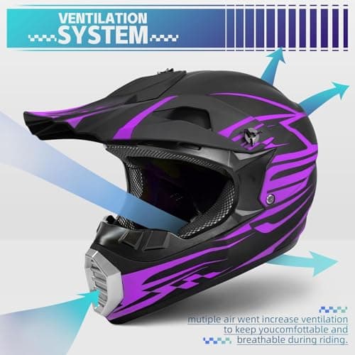 DOT Approved Youth Kids Motocross Helmet - Ultra-Lightweight Full Face Dirt Bike/ATV Helmet with Goggles, Gloves & Face Shield (4-Piece Set)