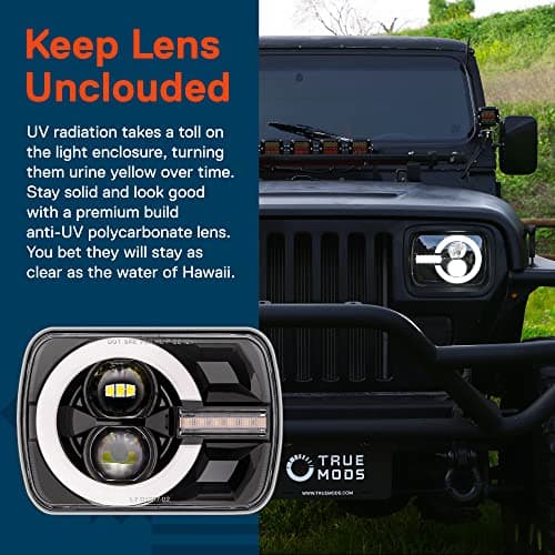 TRUE MODS 5x7 7x6 Inch H6054 Black LED Headlights H4 Sealed Beam Replacement Lamp for Jeep Wrangler YJ Cherokee XJ [DOT Approved] Ford Econoline Chevy Express GMC Savana TOYOTA Pickup Nissan D21 Dodge
