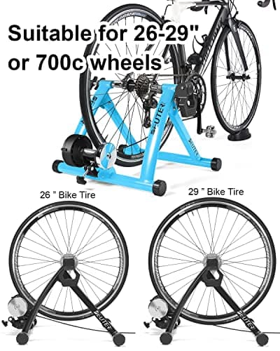 Bike Trainer, Magnetic Bicycle Stationary Stand for Indoor Exercise Riding, 26-29" & 700C Wheels, Quick Release Skewer & Front Wheel Riser Block Included
