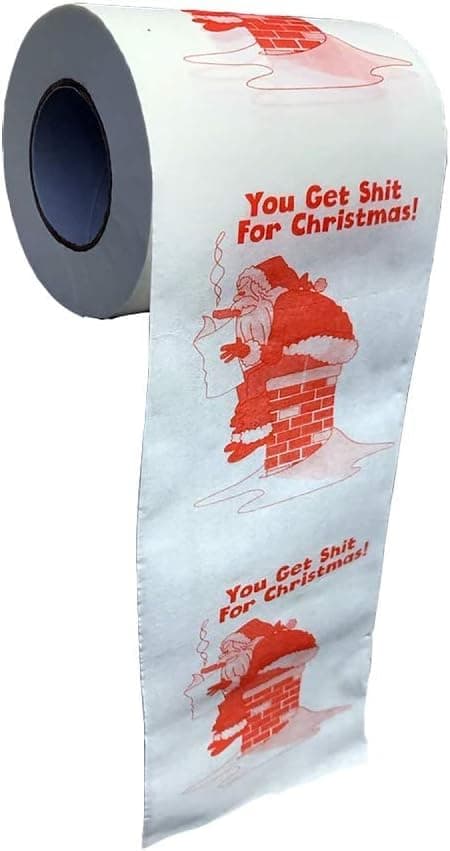 Dirty-Santa-Christmas-Toilet-Paper-Roll You Get Shit for Christmas Secret Santa Stocking Stuffer, Adult Funny White Elephant Gag Gift Shart Wipes