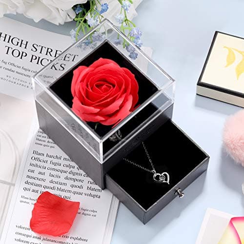 I Love You in 100 Languages Projection Necklace, Preserved Red Rose Flower in Box, Gift for Mother Mom Wife on Anniversary Hicarer Christmas Necklace Gift Girlfriend Women Heart Pendant B08QMKKXNJ