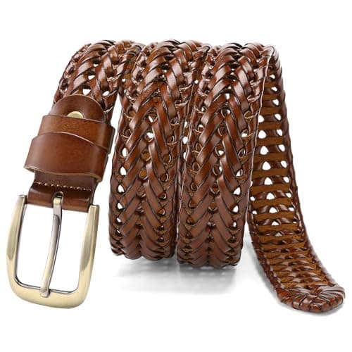 SENDEFN Leather Braided Belts for Men, 1 3/8" Casual Woven Leather Belt for Men Jeans Golf Dress Pants with Gift Box